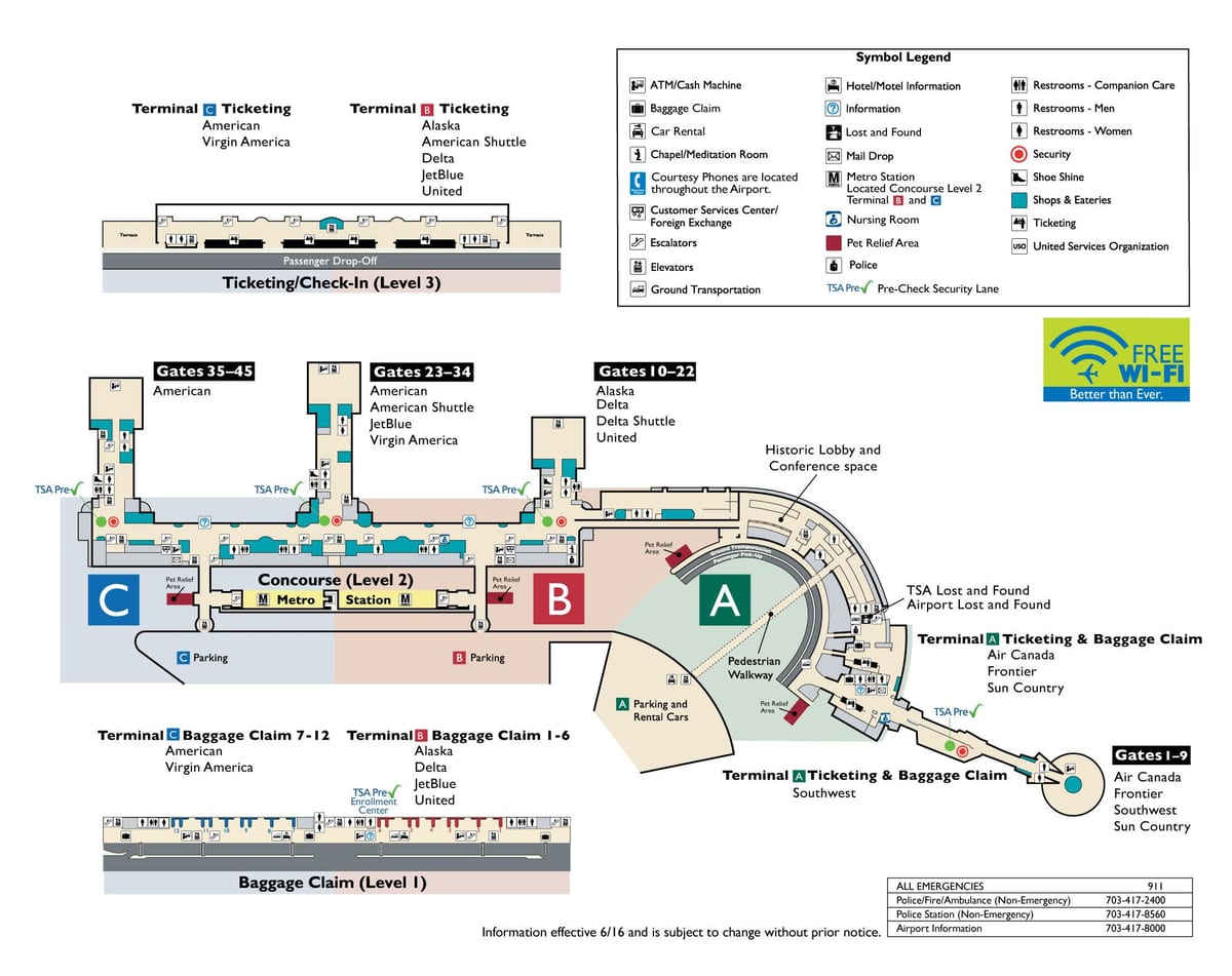dc ரீகன் விமான நிலைய வரைபடம்