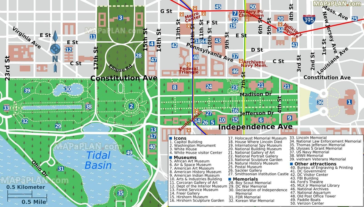வரைபடம் வாஷிங்டன் dc முக்கிய இடங்கள்
