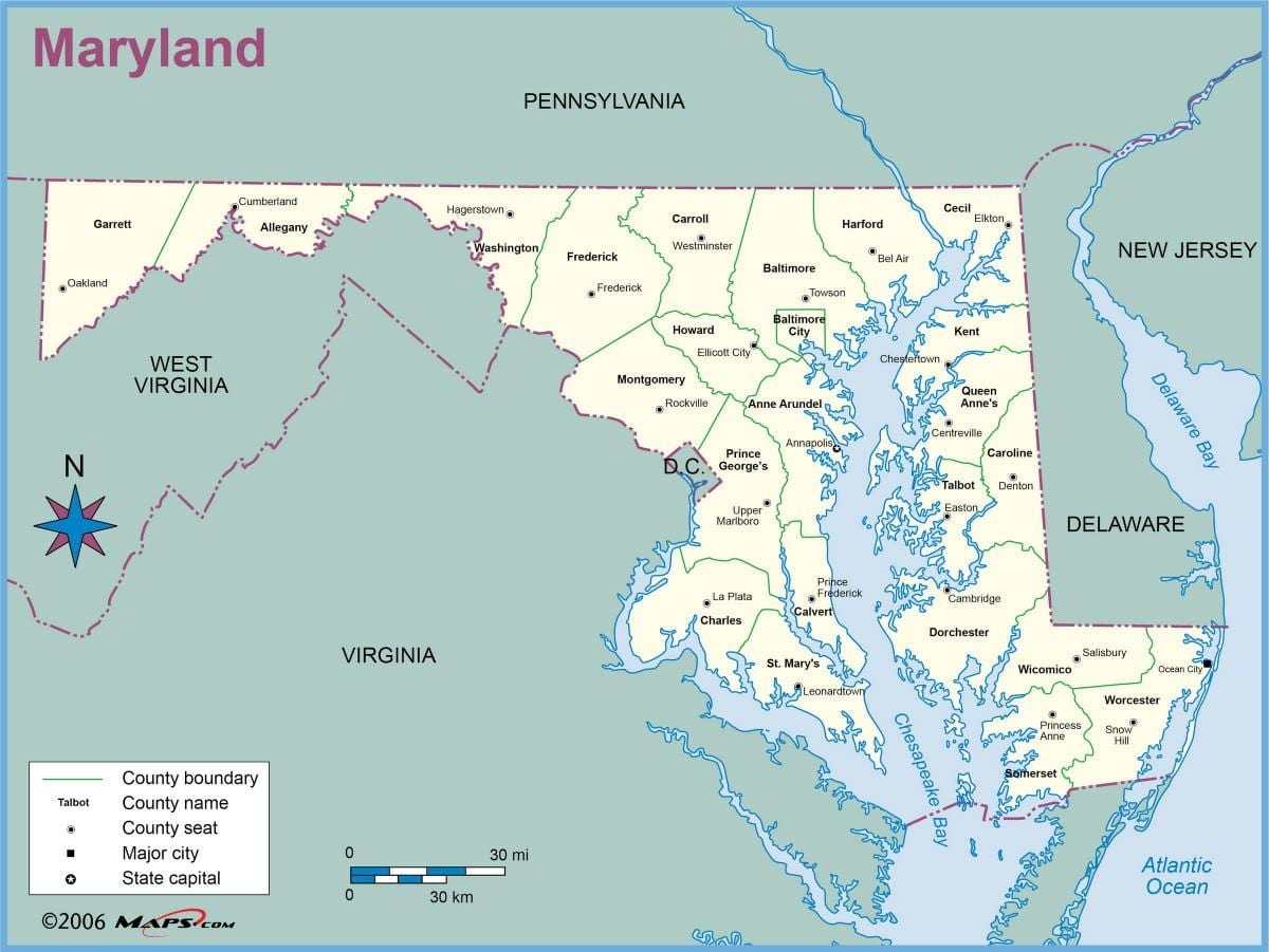 வரைபடம் maryland மற்றும் வாஷிங்டன் டிசி