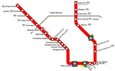 வாஷிங்டன் dc சிவப்பு கோடு வரைபடம்