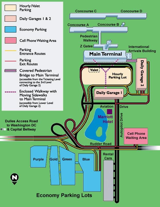 dulles பார்க்கிங் வரைபடம்