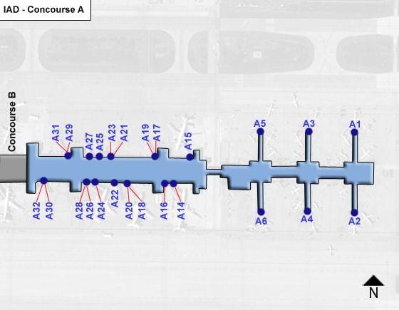 dulles விமான concourse வரைபடம்